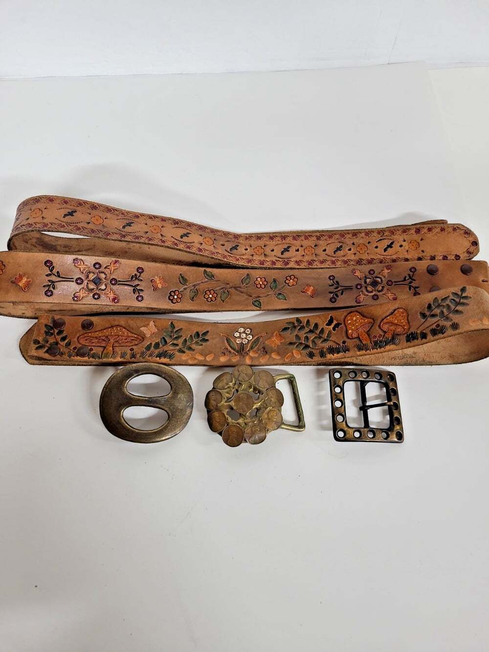 Vintage Handmade Belts & Buckles Women's Set of 3 Boho Mushrooms Floral Birds - Picture 2 of 8